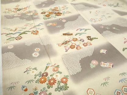 平和屋着物●訪問着 駒刺繍 変わり市松宝尽くし松竹梅花文 金彩 正絹 逸品 CAAZ3057yc