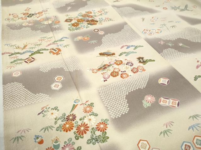 平和屋着物●訪問着 駒刺繍 変わり市松宝尽くし松竹梅花文 金彩 正絹 逸品 CAAZ3057yc