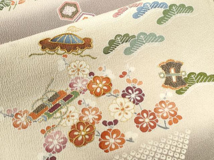 平和屋着物●訪問着 駒刺繍 変わり市松宝尽くし松竹梅花文 金彩 正絹 逸品 CAAZ3057yc