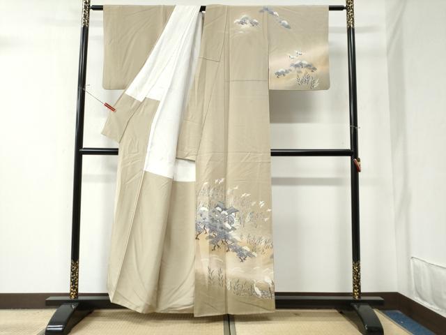 平和屋着物●訪問着 友禅 浜松鷺飛鳥風景文 暈し染め 正絹 逸品 CAAZ3064yc