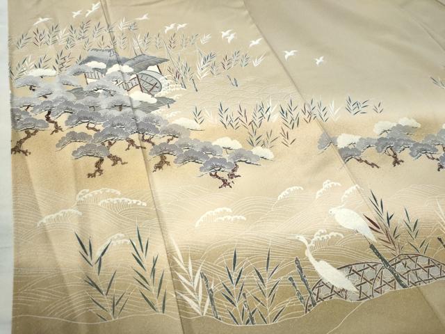 平和屋着物●訪問着 友禅 浜松鷺飛鳥風景文 暈し染め 正絹 逸品 CAAZ3064yc