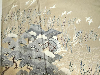 平和屋着物●訪問着 友禅 浜松鷺飛鳥風景文 暈し染め 正絹 逸品 CAAZ3064yc