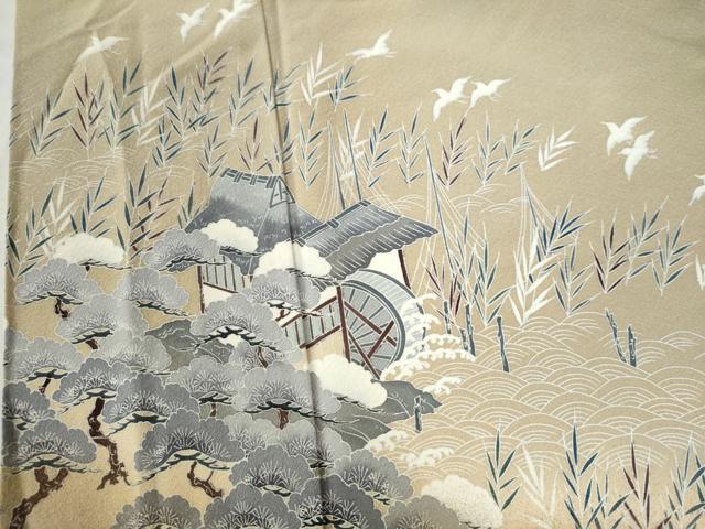 平和屋着物●訪問着 友禅 浜松鷺飛鳥風景文 暈し染め 正絹 逸品 CAAZ3064yc