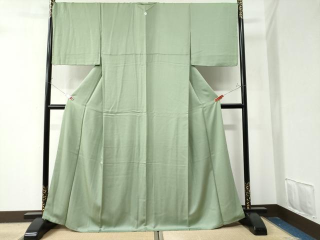 平和屋着物●上質な色無地 山葵色 正絹 逸品 CAAZ3068yc