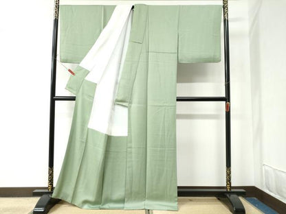 平和屋着物●上質な色無地 山葵色 正絹 逸品 CAAZ3068yc