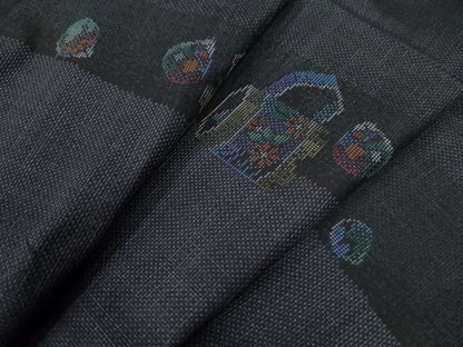 平和屋着物●本場大島紬 9マルキ 貝桶花文 正絹 逸品 CAAZ3088yc