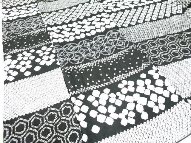 平和屋着物●上質な小紋 総絞り 横段吉祥文 黒地 正絹 逸品 未使用 CAAZ3096yc