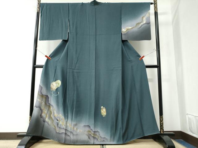 平和屋着物●訪問着 紬地 総刺繍 秋草文 金彩 正絹 逸品 CAAZ3097yc