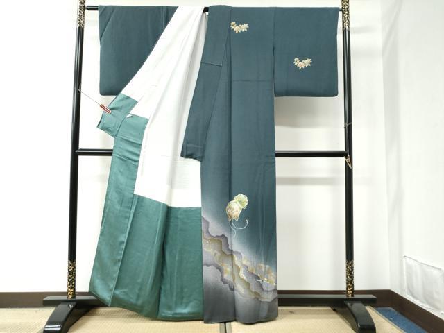 平和屋着物●訪問着 紬地 総刺繍 秋草文 金彩 正絹 逸品 CAAZ3097yc