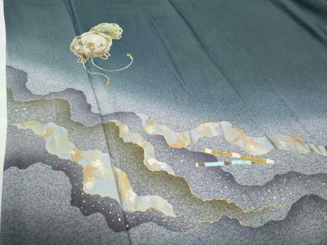 平和屋着物●訪問着 紬地 総刺繍 秋草文 金彩 正絹 逸品 CAAZ3097yc