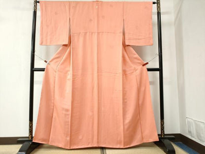平和屋着物●上質な色無地　雪輪菱吉祥地紋　曙色　正絹　逸品　CAAZ3143yc