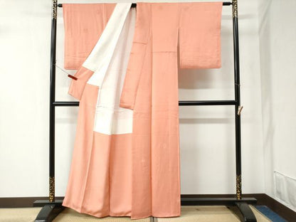 平和屋着物●上質な色無地　雪輪菱吉祥地紋　曙色　正絹　逸品　CAAZ3143yc