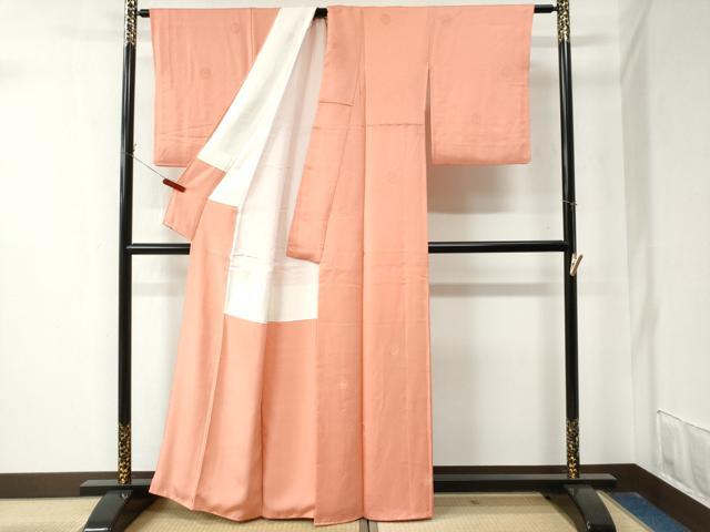 平和屋着物●上質な色無地　雪輪菱吉祥地紋　曙色　正絹　逸品　CAAZ3143yc