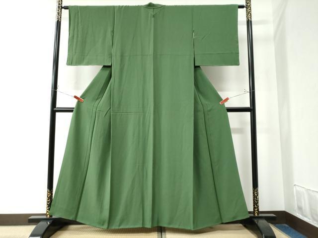 平和屋着物●上質な色無地 松葉色 正絹 逸品 CAAZ3156yc