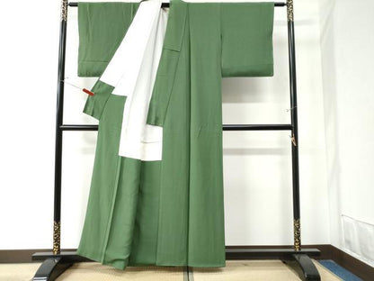 平和屋着物●上質な色無地 松葉色 正絹 逸品 CAAZ3156yc