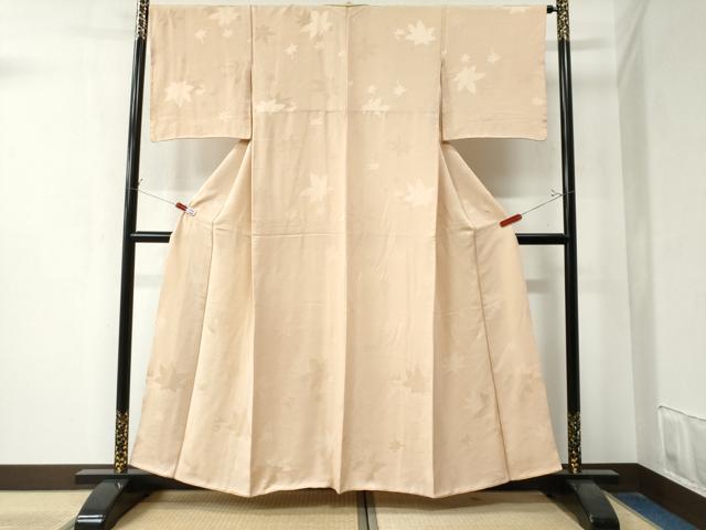 平和屋着物●上質な色無地　楓地紋　肌色　正絹　逸品　CAAZ3157yc