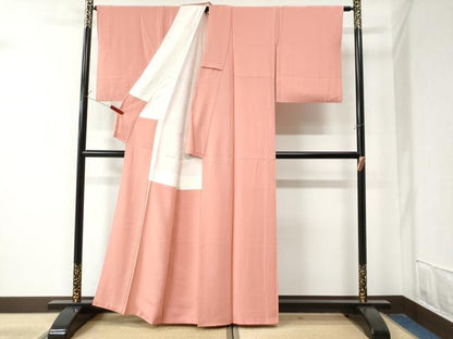平和屋着物●上質な色無地　珊瑚色　正絹　逸品　CAAZ3161yc