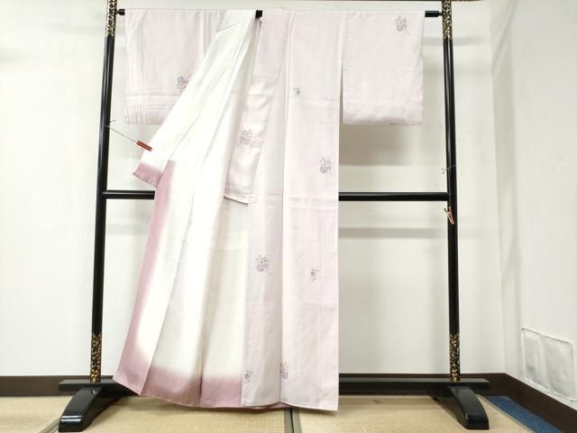 平和屋着物●上質な小紋　紬地　源氏車草花文　正絹　逸品　CAAZ3174yc