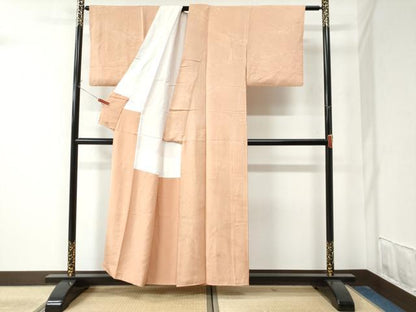 平和屋着物●上質な色無地 流水花唐草地紋 洒落柿色 正絹 逸品 CAAZ3189yc