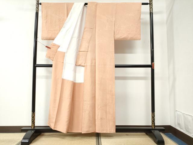 平和屋着物●上質な色無地 流水花唐草地紋 洒落柿色 正絹 逸品 CAAZ3189yc