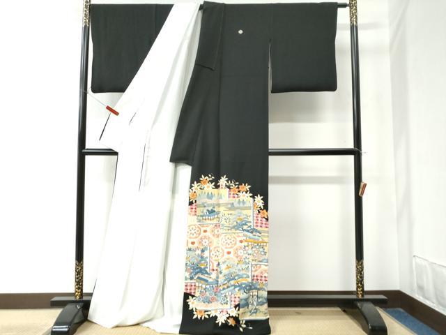 平和屋着物●豪華黒留袖　友禅　作家物　風景吉祥花文　正絹　逸品　CAAZ3202yc