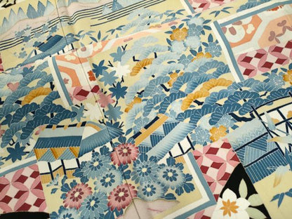 平和屋着物●豪華黒留袖　友禅　作家物　風景吉祥花文　正絹　逸品　CAAZ3202yc