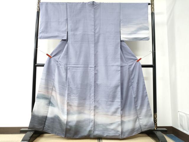 平和屋着物●一真工房　加藤一真　風彩染　訪問着　紬地　遠山霞文　正絹　逸品　CAAZ3217yc