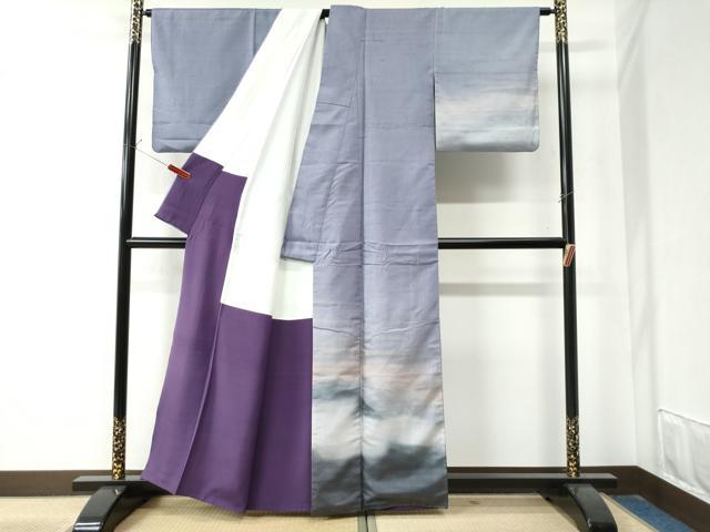 平和屋着物●一真工房　加藤一真　風彩染　訪問着　紬地　遠山霞文　正絹　逸品　CAAZ3217yc
