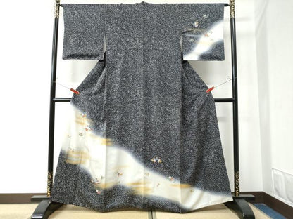 平和屋着物●訪問着 鳳凰花唐草文 紺地 暈し染め 金彩 正絹 逸品 CAAZ3226yc