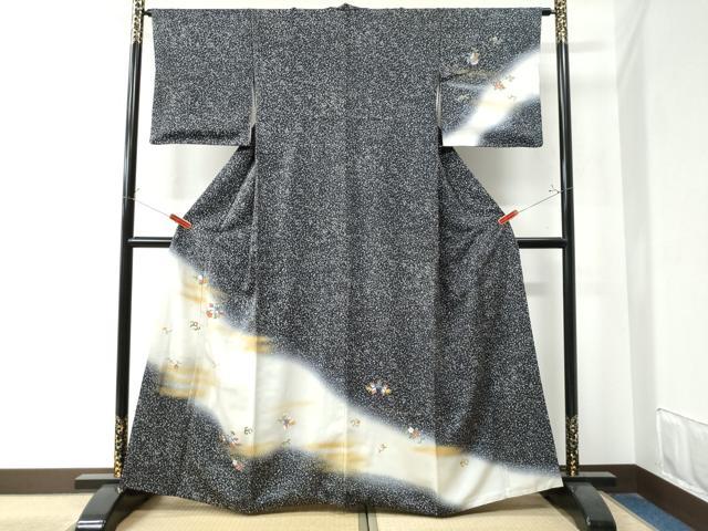 平和屋着物●訪問着 鳳凰花唐草文 紺地 暈し染め 金彩 正絹 逸品 CAAZ3226yc