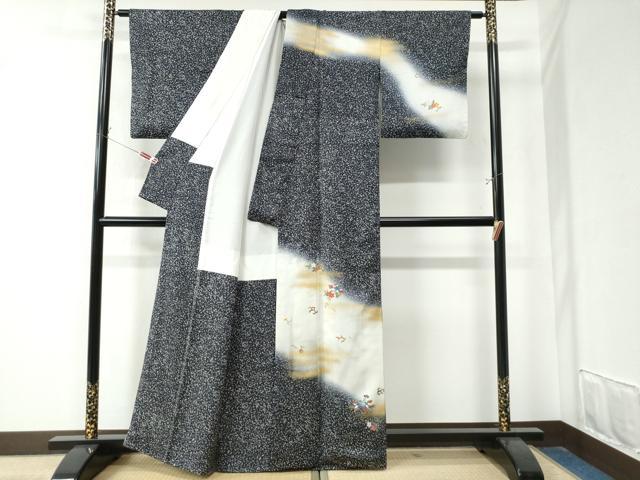 平和屋着物●訪問着 鳳凰花唐草文 紺地 暈し染め 金彩 正絹 逸品 CAAZ3226yc