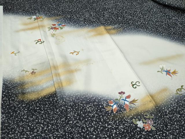 平和屋着物●訪問着 鳳凰花唐草文 紺地 暈し染め 金彩 正絹 逸品 CAAZ3226yc