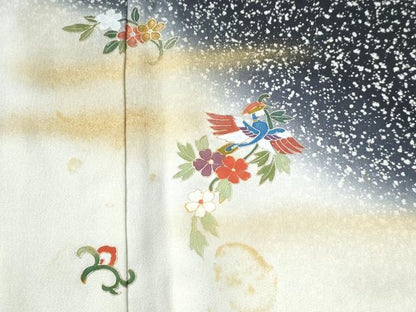 平和屋着物●訪問着 鳳凰花唐草文 紺地 暈し染め 金彩 正絹 逸品 CAAZ3226yc