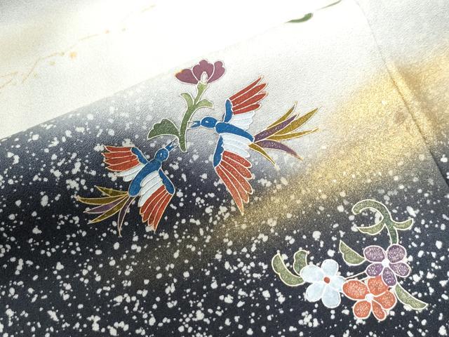 平和屋着物●訪問着 鳳凰花唐草文 紺地 暈し染め 金彩 正絹 逸品 CAAZ3226yc