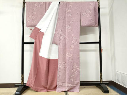 平和屋着物●上質な小紋　椿　たたき染め　正絹　逸品　CAAZ3228yc