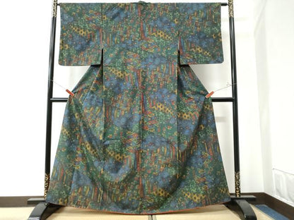 平和屋着物●上質な小紋　紬地　切嵌吉祥花文　正絹　逸品　CAAZ3236yc