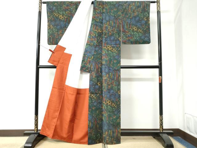 平和屋着物●上質な小紋　紬地　切嵌吉祥花文　正絹　逸品　CAAZ3236yc