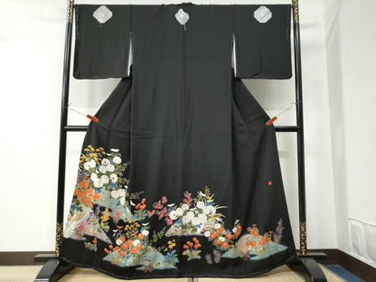 平和屋着物●豪華黒留袖　作家物　草花文　暈し染め　金彩　正絹　逸品　未使用　CABE2857yc