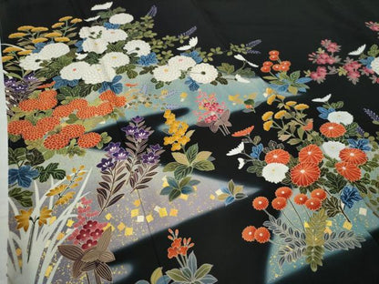 平和屋着物●豪華黒留袖　作家物　草花文　暈し染め　金彩　正絹　逸品　未使用　CABE2857yc