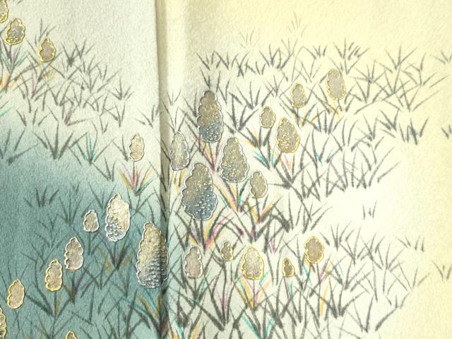 平和屋着物●訪問着　作家物　手描き　草花文　暈し染め　金銀彩　正絹　逸品　CAAZ3253yc