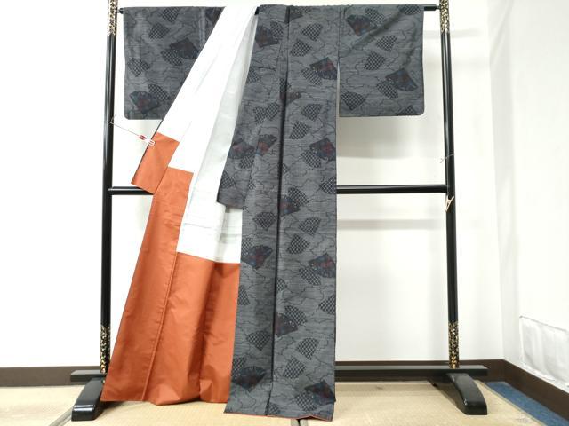 平和屋着物●本場大島紬　雲重ね檜扇吉祥花文　正絹　逸品　CAAZ3254yc