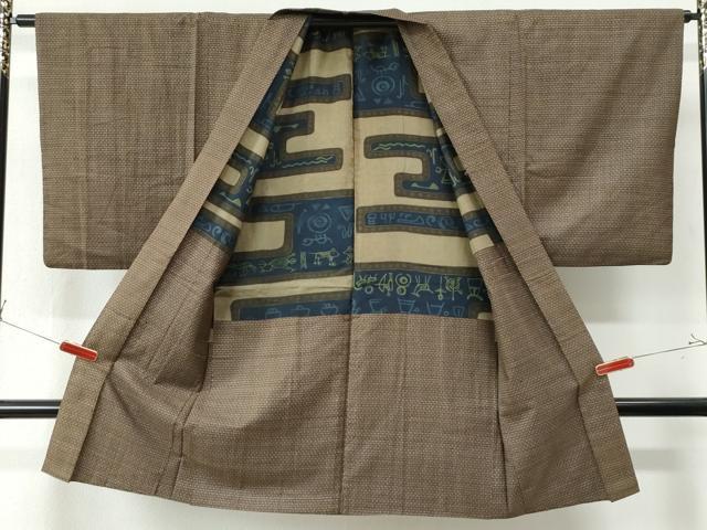 平和屋着物●男性　紬　アンサンブル　亀甲文　正絹　逸品　CAAZ3259yc