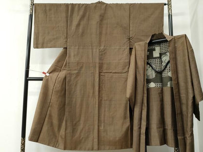 平和屋着物●男性　紬　アンサンブル　亀甲柄　正絹　逸品　CAAZ3273yc