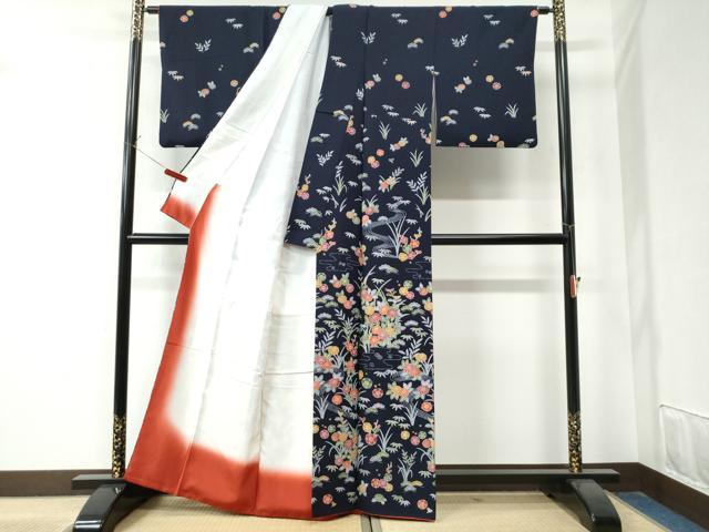 平和屋着物●訪問着　霞流水松竹梅草花文　正絹　逸品　CAAZ3279yc