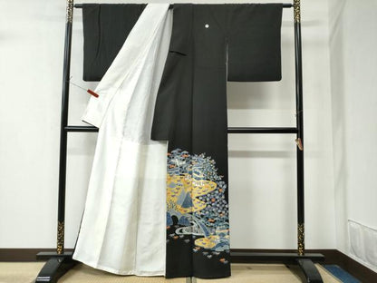 平和屋着物●豪華黒留袖　作家物　渡り橋松竹梅風景文　金彩　正絹　逸品　CAAZ3289yc