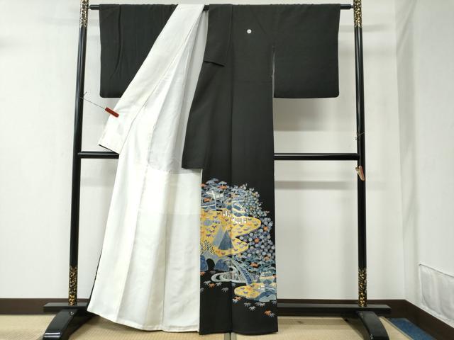 平和屋着物●豪華黒留袖　作家物　渡り橋松竹梅風景文　金彩　正絹　逸品　CAAZ3289yc