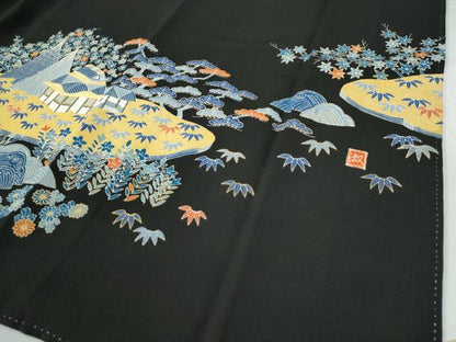 平和屋着物●豪華黒留袖　作家物　渡り橋松竹梅風景文　金彩　正絹　逸品　CAAZ3289yc