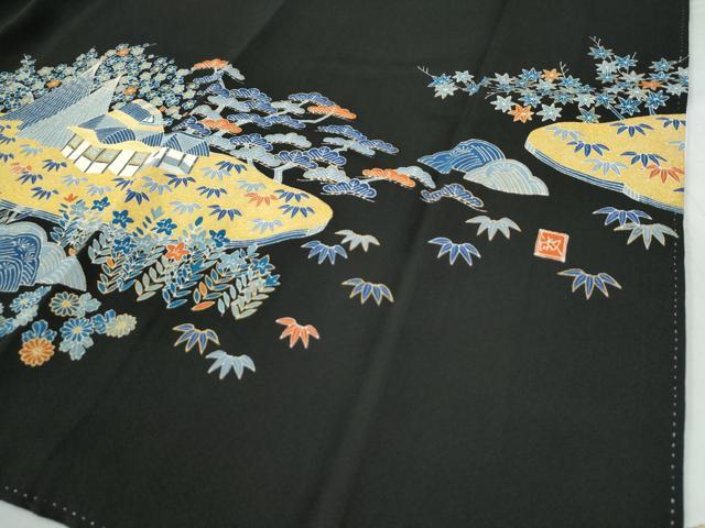 平和屋着物●豪華黒留袖　作家物　渡り橋松竹梅風景文　金彩　正絹　逸品　CAAZ3289yc