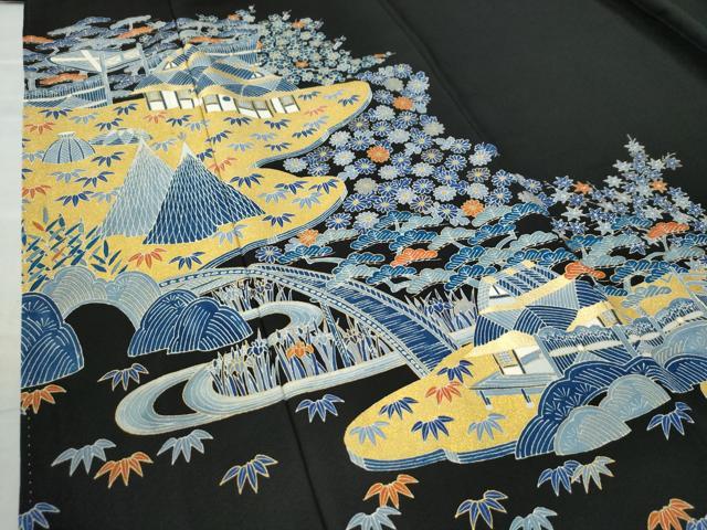 平和屋着物●豪華黒留袖　作家物　渡り橋松竹梅風景文　金彩　正絹　逸品　CAAZ3289yc