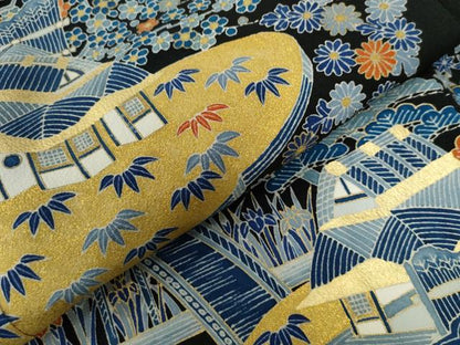 平和屋着物●豪華黒留袖　作家物　渡り橋松竹梅風景文　金彩　正絹　逸品　CAAZ3289yc